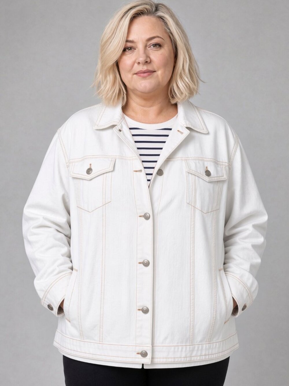 NEW Jane + Delancey White Denim Jacket Loose Fit Size 2X